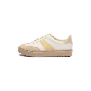 Pantofi sport Nora de piele intoarsa cu garnituri de piele - Alb fildes/Bej