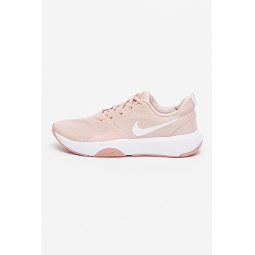 Pantofi din piele ecologica si material textil pentru fitness City REP TR - Alb/Roz prafuit