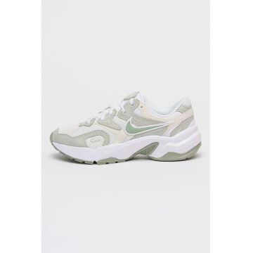 Pantofi sport AL8 cu garnituri de piele intoarsa si talpa demi-wedge - Alb/Verde deschis