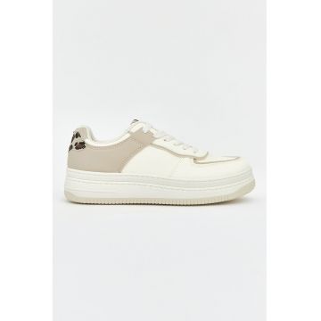 Pantofi sport cu varf rotund - Alb fildes/Maro taupe deschis