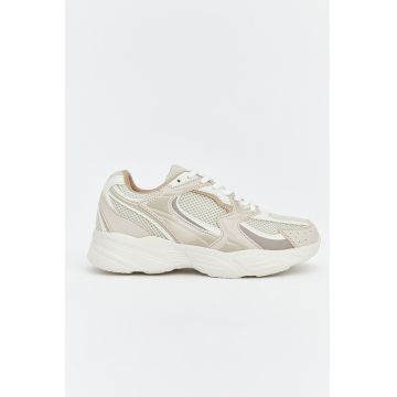 Pantofi sport de piele ecologica cu insertii din plasa - Gri deschis/Alb murdar