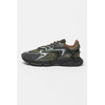 Pantofi sport demi-wedge cu garnituri de piele intoarsa - Verde/Gri carbune