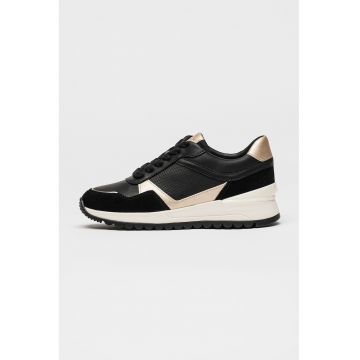 Pantofi sport Desya wedge cu garnituri din piele - Negru/Auriu pal