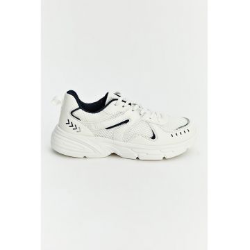 Pantofi sport din piele ecologica cu insertii - Alb/Bleumarin