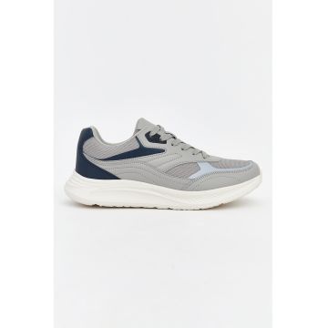 Pantofi sport din piele ecologica si plasa - Gri/Albastru lavanda/Bleumarin