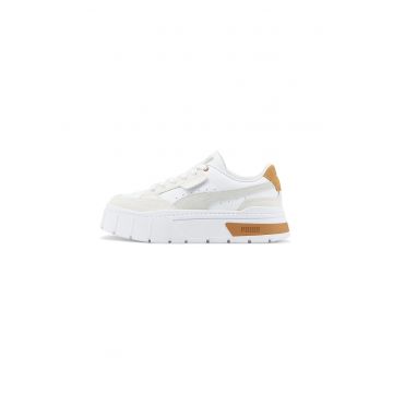 Pantofi sport flatform cu insertii din piele intoarsa Mayze Stack Luxe - Alb/Gri deschis/Galben mustar
