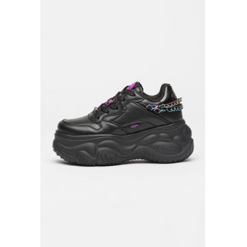 Pantofi sport flatform de piele ecologica - Negru/Violet