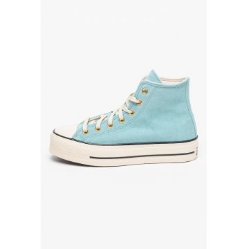 Pantofi sport flatform de piele intoarsa Chuck Taylor All Star - Turcoaz
