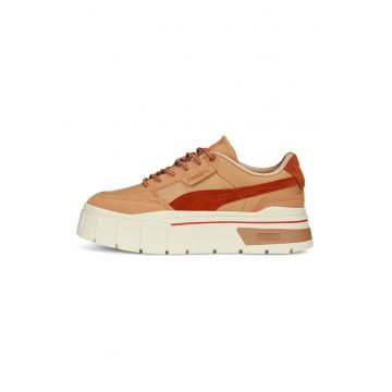 Pantofi sport flatform de piele si piele intoarsa Mayze Stack Wild - Rosu/Portocaliu persan