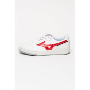 Pantofi sport unisex din piele si piele ecologica cu garnituri contrastante City Wind - Rosu/Alb murdar