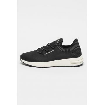 Pantofi sport wedge din material textil cu logo - Negru