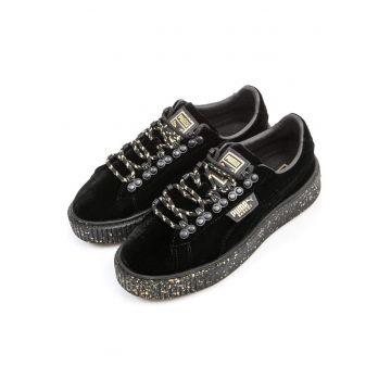 Tenisi dama -  Basket Platform Velvet - Piele naturala/Textil - Negru