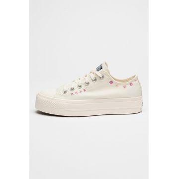 Tenisi flatform cu broderie florala Lift - Lila/Crem