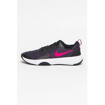 Pantofi din piele ecologica si material textil pentru fitness City REP TR - Negru/Fucsia/Violet