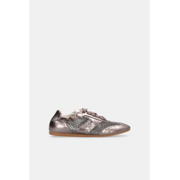 Pantofi sport cu aspect lucios - strasuri si plasa - Bronz