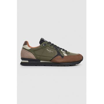 Pantofi sport cu insertii de piele intoarsa - Maro/Verde inchis