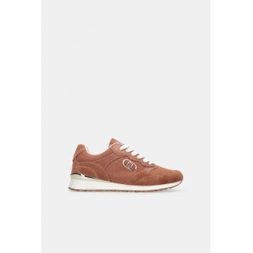 Pantofi sport de piele intoarsa cu garnituri de piele ecologica - Alb/Maro cognac