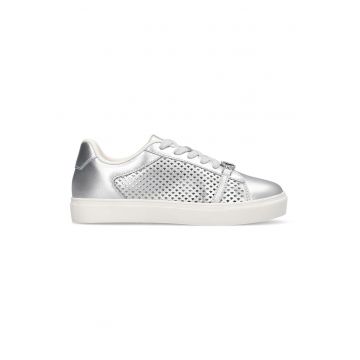 Pantofi sport din piele cu detalii cu perforatii - Argintiu