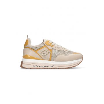 Pantofi sport din plasa cu garnituri din piele si logo lateral - Bej deschis/Ocru