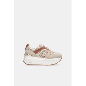 Pantofi sport flatform de piele intoarsa si piele - Bej