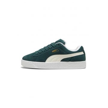 Pantofi sport Suede XL din piele intoarsa cu sireturi de rezerva - Alb fildes/Verde inchis