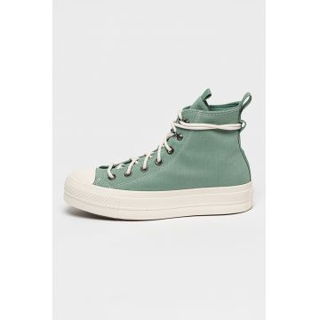 Tenisi flatform de panza cu logo - Alb/Verde feriga