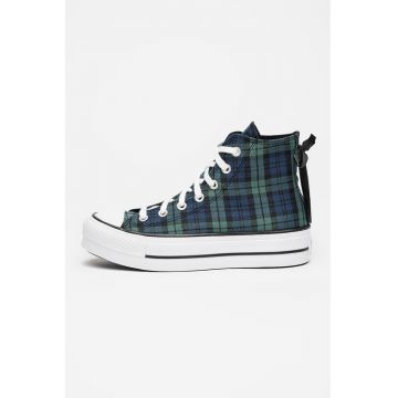Tenisi high-cut cu model in carouri Chuck Taylor All Star Lift - Albastru inchis/Verde inchis