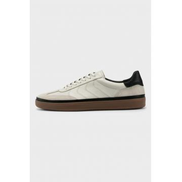 Pantofi sport cu insertii de piele intoarsa - Crem
