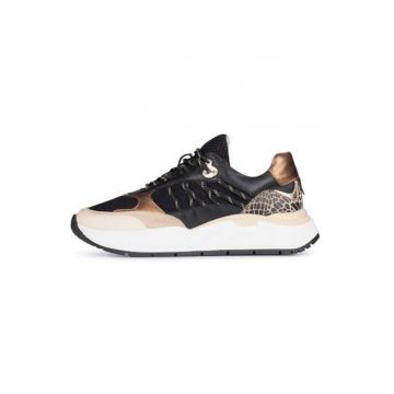 Pantofi sport cu talpa wedge cu detalii metalizate