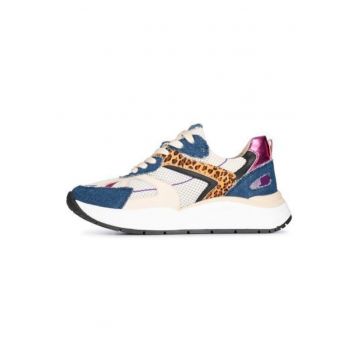 Pantofi sport cu talpa wedge si detalii din denim