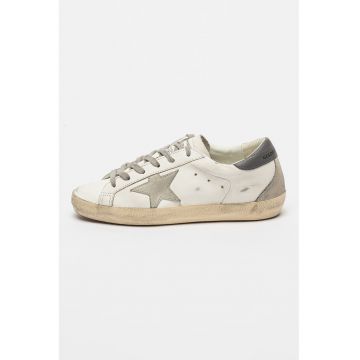 Pantofi sport de piele cu insertii stralucitoare si din piele intoarsa Super-Star Classic - Gri/Alb murdar/Bej deschis