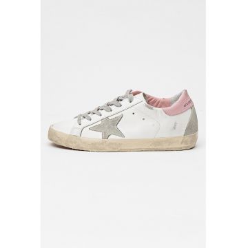 Pantofi sport de piele si piele intoarsa cu aspect uzat Super-Star - Alb murdar/Roz