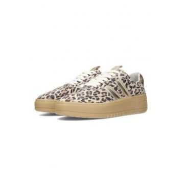Pantofi sport din piele cu animal print si varf rotund