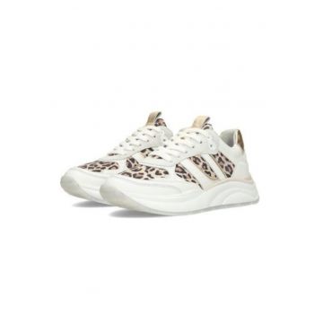 Pantofi sport din piele cu varf rotund si animal print