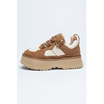 Pantofi sport din piele intoarsa si material textil cu talpa demi-wedge Astromel - Alb/Maro