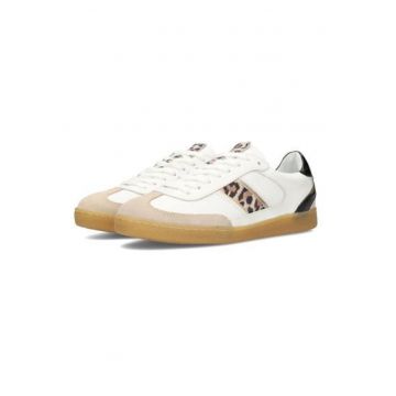 Pantofi sport din piele intoarsa si piele cu animal print si varf rotund