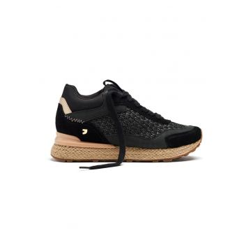 Pantofi sport din piele si rafie - Negru