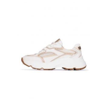 Pantofi sport din piele si textil cu detalii aurii