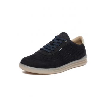 Tenisi barbati  bleumarin - piele naturala - design minimalist - sistem de inchidere cu siret -