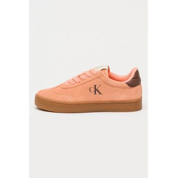 Pantofi sport de piele intoarsa cu garnituri de piele - Portocaliu
