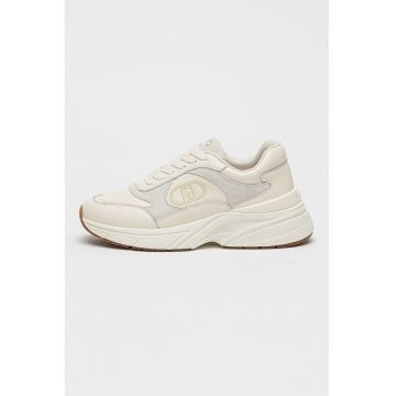 Pantofi sport demi-wedge de piele si piele ecologica - Alb