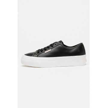Pantofi sport din piele si piele ecologica cu talpa flatform - Negru