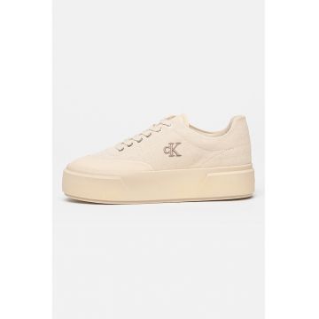Pantofi sport flatform din material textil - Bej deschis