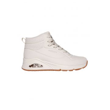 Pantofi sport inalti de piele ecologica - Alb murdar