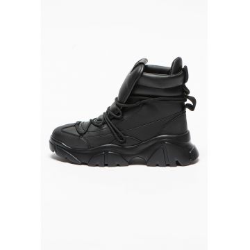 Pantofi sport inalti unisex masivi de piele ecologica - Negru