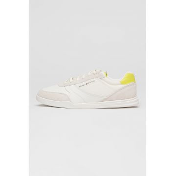 Pantofi sport low-cut cu garnituri din piele intoarsa - Alb