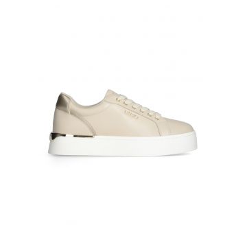Pantofi sport low-cut de piele - Auriu/Bej inchis