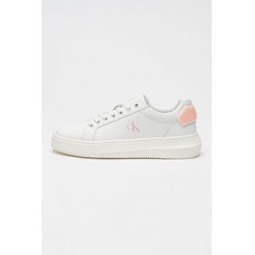 Pantofi sport low-cut de piele si piele ecologica - Alb/Roz