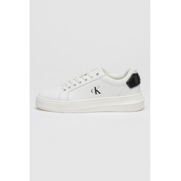 Pantofi sport low-cut de piele si piele ecologica - Negru/Alb optic