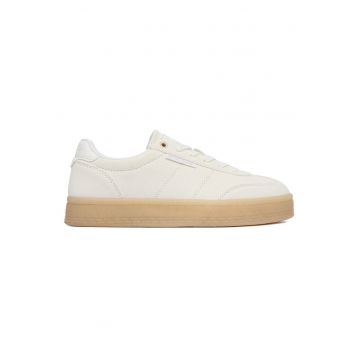 Tenisi dama  piele intoarsa - crem - cu siret - interior textil